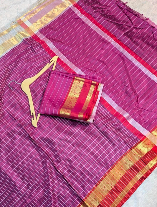 Rani Pink Kanjivaram Style Luxesoft Silk Saree – Classic Kattam Pattern