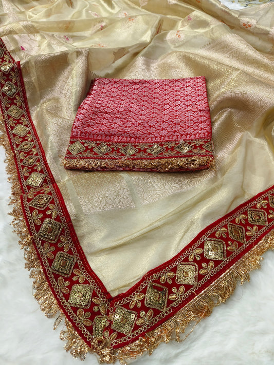 Ivory Tissue Saree with Premium Lace Border