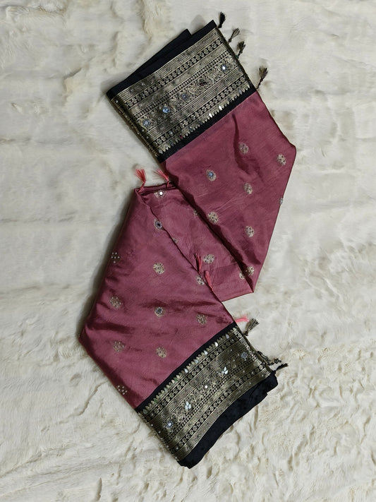 Banarasi Mauve-Pink saree with motifs work
