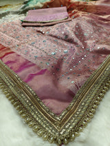 HMS Exclusive Multi-Shaded 3D Tissue Mirror Work Banarasi Saree