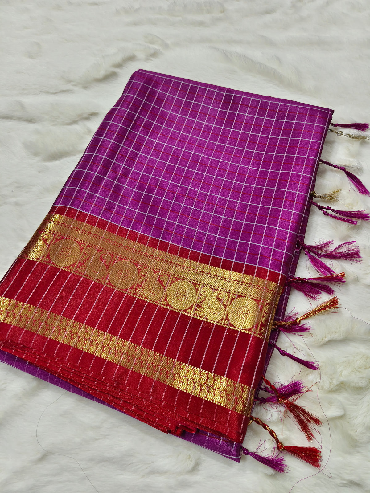 Rani Pink Kanjivaram Style Luxesoft Silk Saree – Classic Kattam Pattern