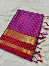 Rani Pink Kanjivaram Style Luxesoft Silk Saree – Classic Kattam Pattern