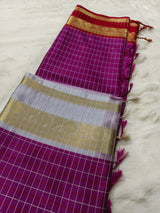 Rani Pink Kanjivaram Style Luxesoft Silk Saree – Classic Kattam Pattern