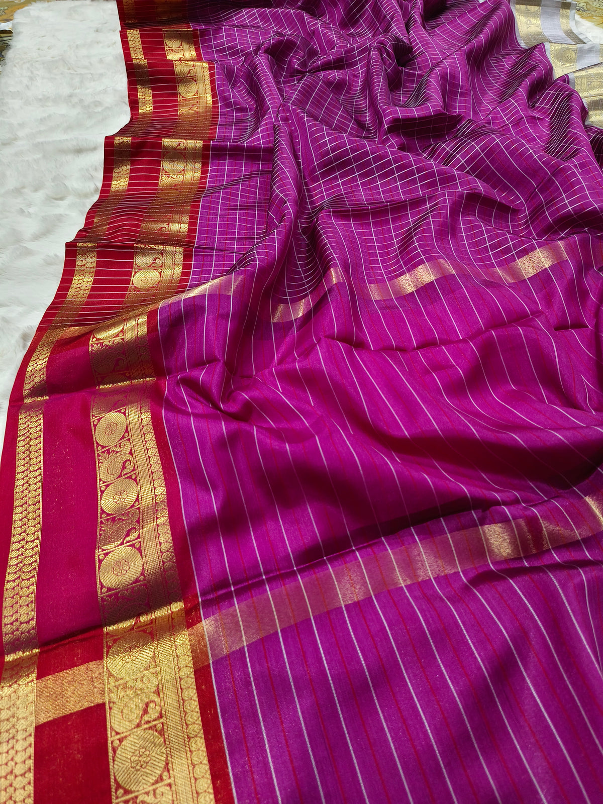 Rani Pink Kanjivaram Style Luxesoft Silk Saree – Classic Kattam Pattern