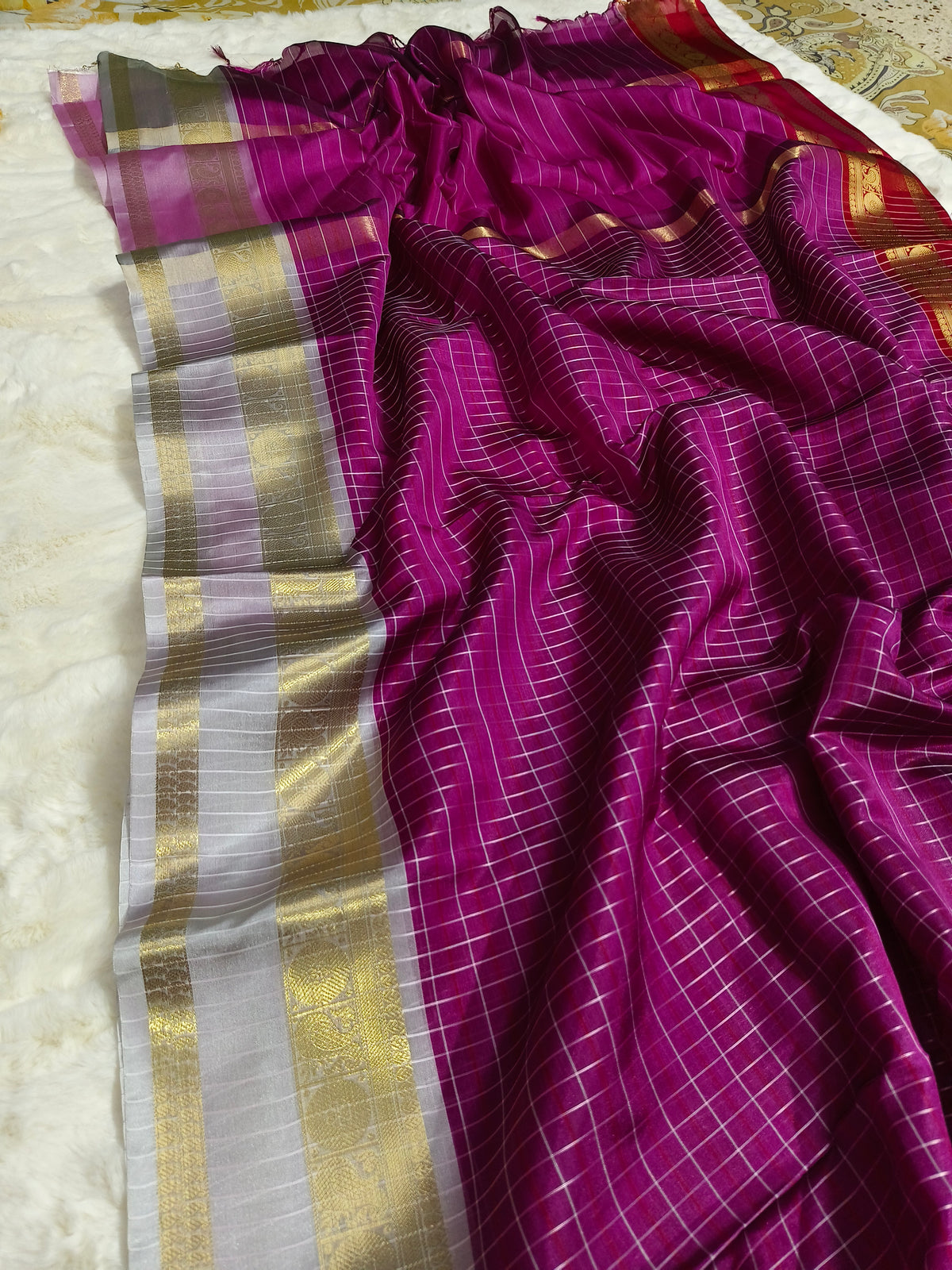 Rani Pink Kanjivaram Style Luxesoft Silk Saree – Classic Kattam Pattern