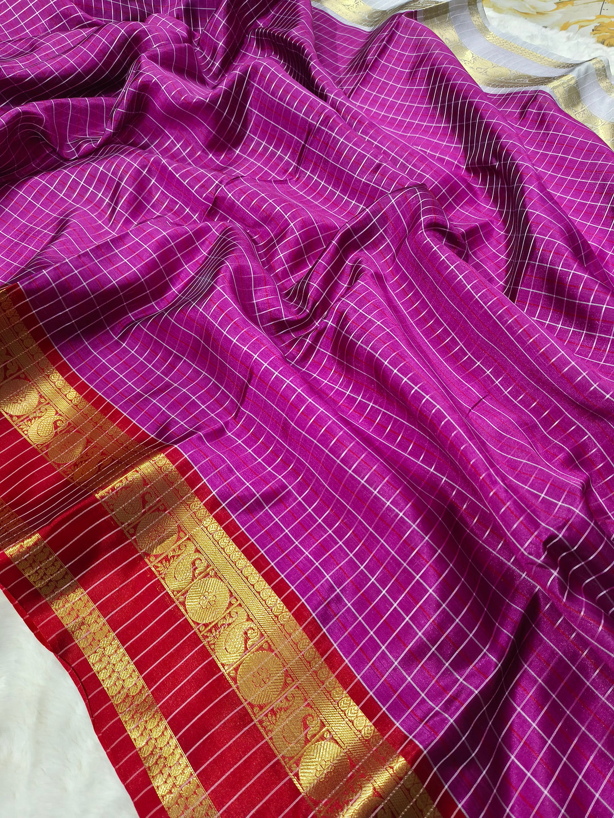 Rani Pink Kanjivaram Style Luxesoft Silk Saree – Classic Kattam Pattern