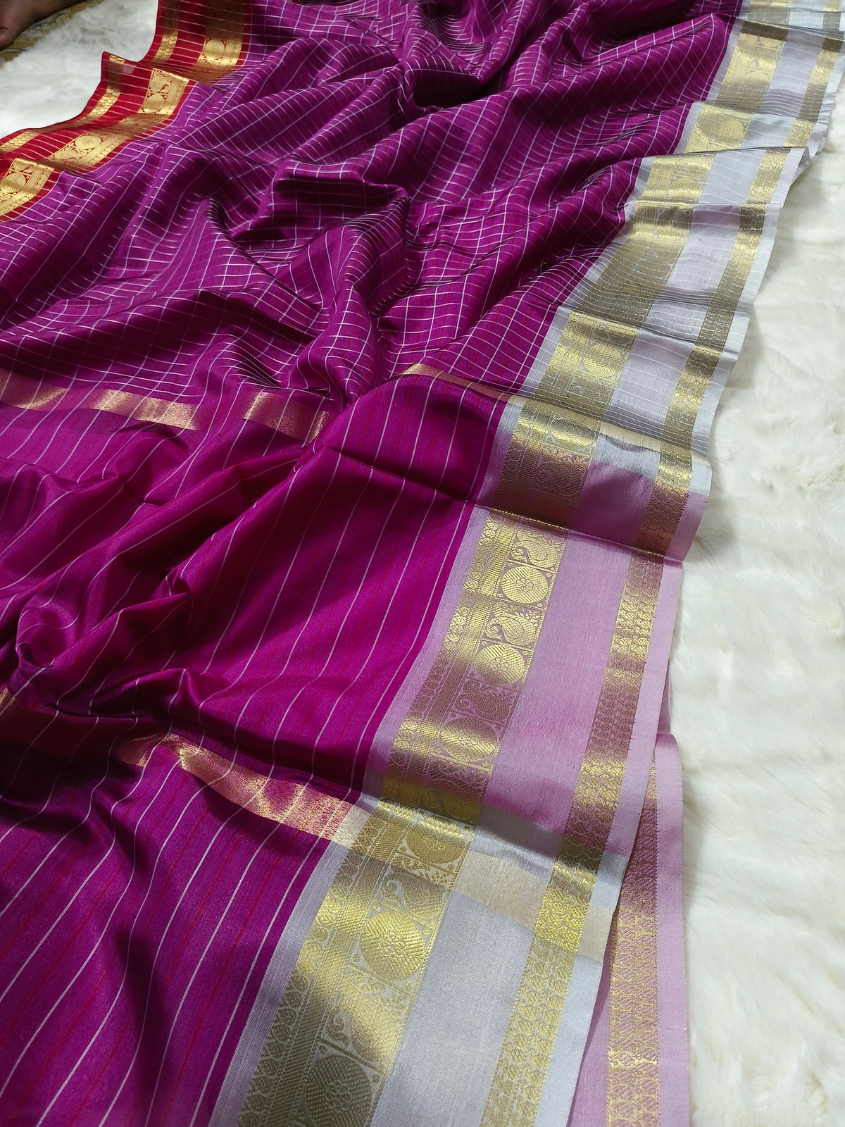 Rani Pink Kanjivaram Style Luxesoft Silk Saree – Classic Kattam Pattern