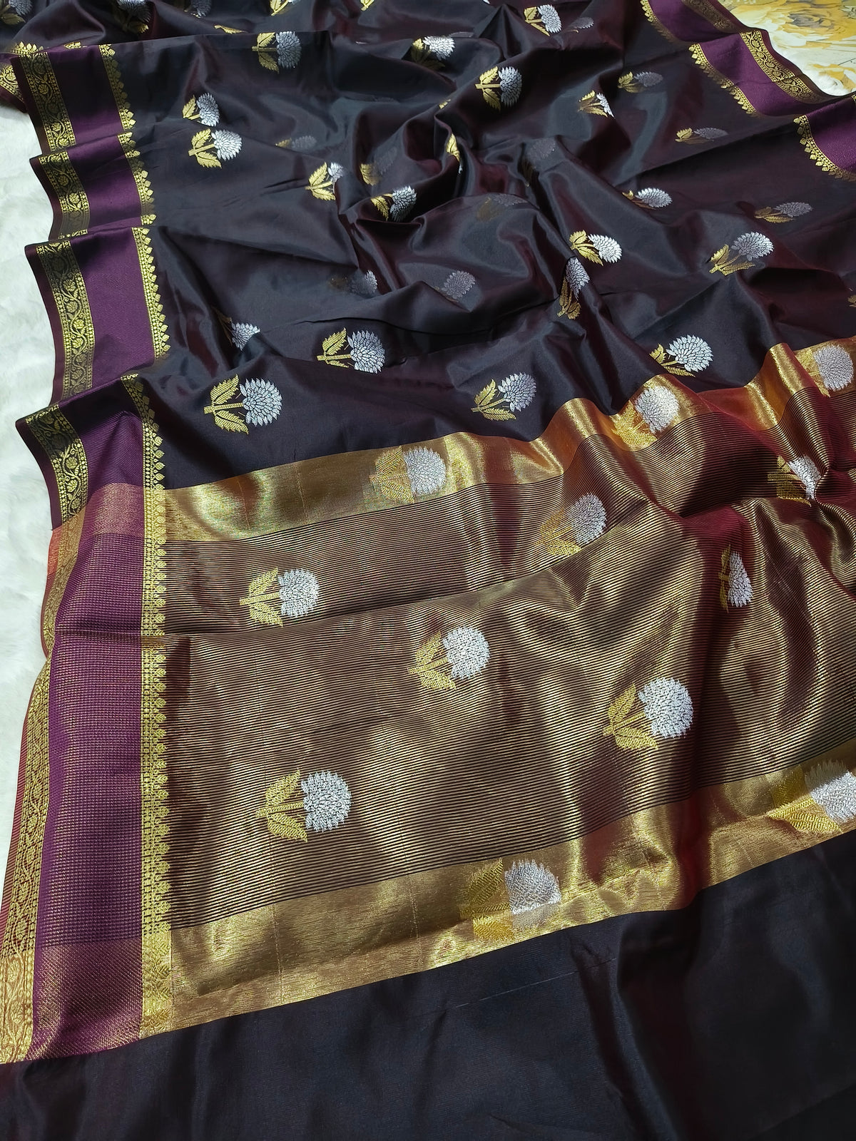 Royal Espresso Luxesoft Silk Saree with Rich Woven Zari Border