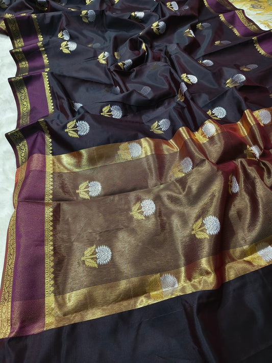 Royal Espresso Luxesoft Silk Saree with Rich Woven Zari Border