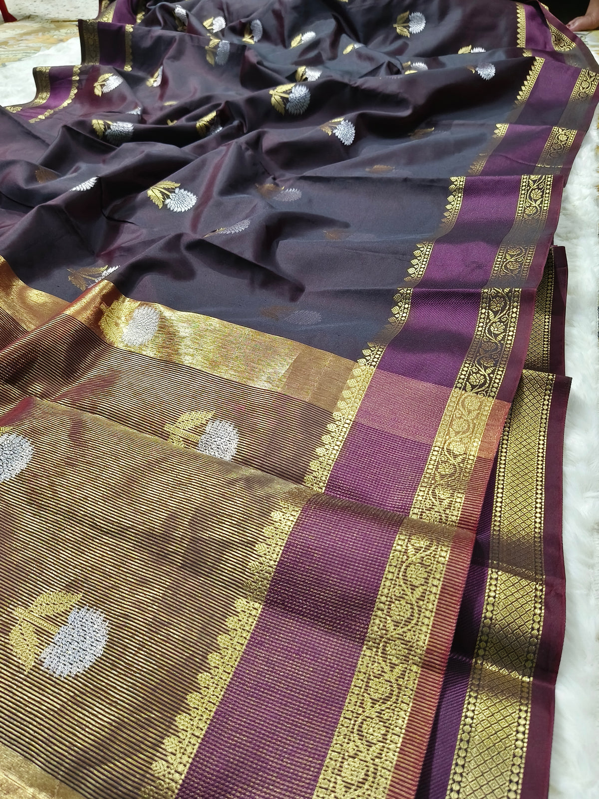 Royal Espresso Luxesoft Silk Saree with Rich Woven Zari Border