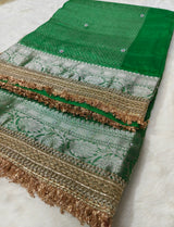 Jewel Green Motif Handwork Saree with Premium Lace Border
