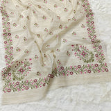 vory Garden Jute Kota Silk Saree with Handcrafted Multicolour Floral Embroidery