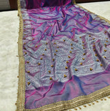 Baigani Purple Ghungroo Handmade Tissue Silk Saree