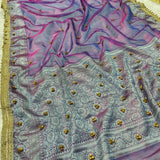 Baigani Purple Ghungroo Handmade Tissue Silk Saree