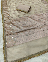Elegant Beige Tissue Saree with Moti Mirrorwork & Premium Lace Border