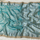 Aqua Blue Ghungroo Handmade Tissue Silk Saree