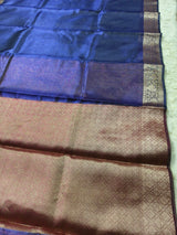 Dual-Tone Royal Sapphire Tissue Saree with Floral Zari Border 3. Shopify Product Description
