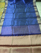 Dual-Tone Royal Sapphire Tissue Saree with Floral Zari Border 3. Shopify Product Description