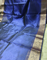 Dual-Tone Royal Sapphire Tissue Saree with Floral Zari Border 3. Shopify Product Description
