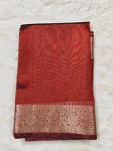 Dual-Tone Copper Rose Tissue Saree with Floral Zari Border