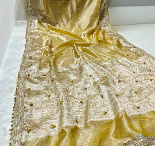 Haldi Gold Ghungroo Tissue Silk Saree