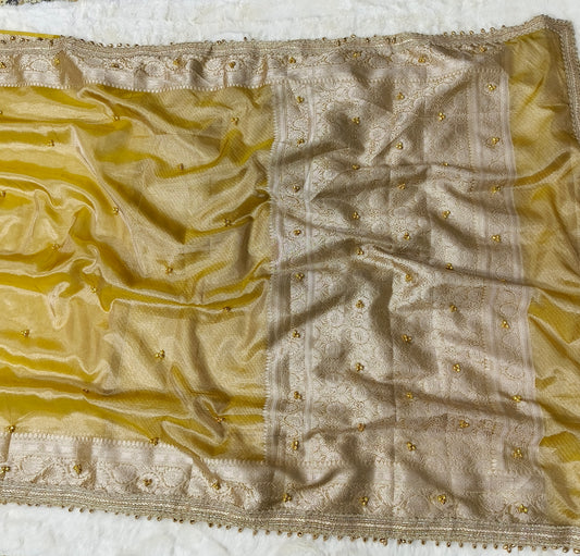 Haldi Gold Ghungroo Tissue Silk Saree