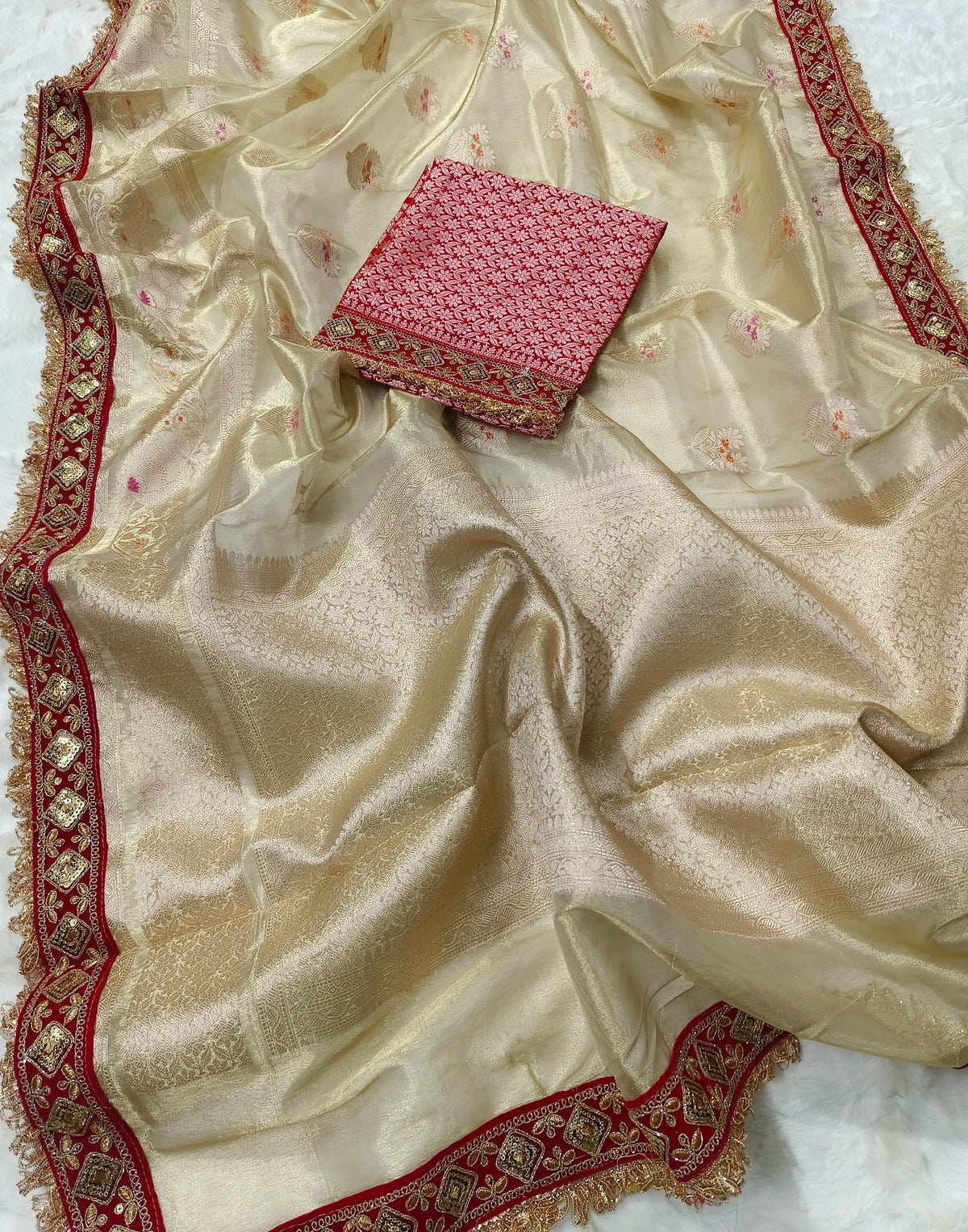 Ivory Tissue Saree with Premium Lace Border