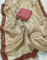 Ivory Tissue Saree with Premium Lace Border