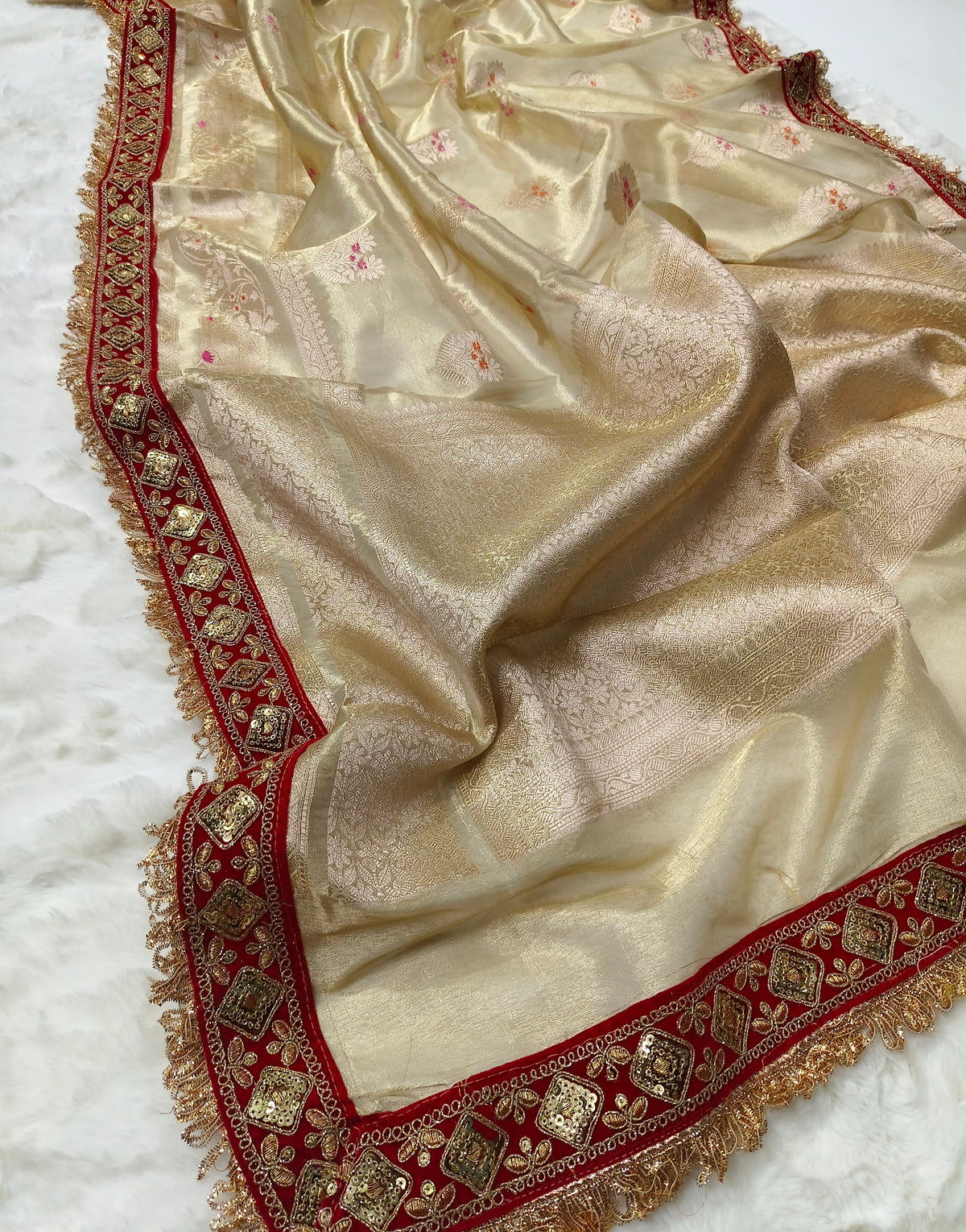 Ivory Tissue Saree with Premium Lace Border