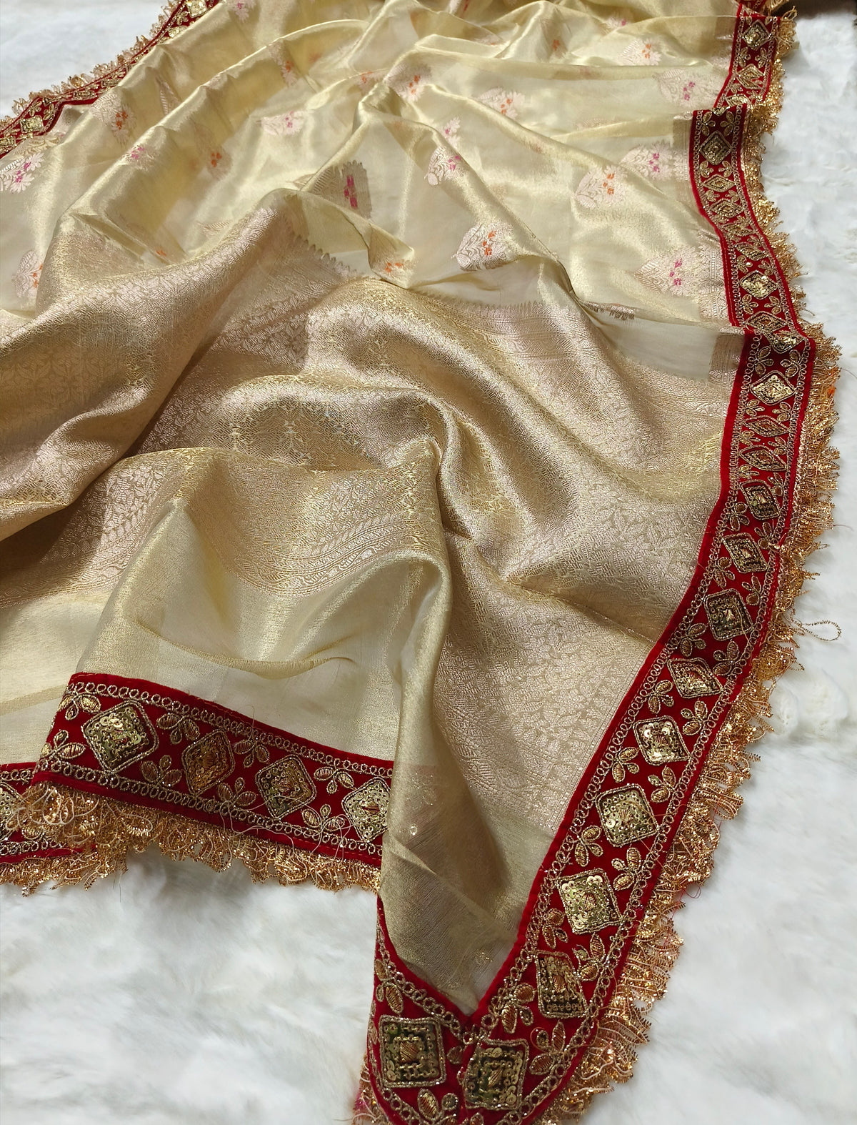 Ivory Tissue Saree with Premium Lace Border