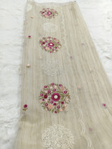 Ivory Rose Jute Kota Silk Saree with Handcrafted Floral Embroidery