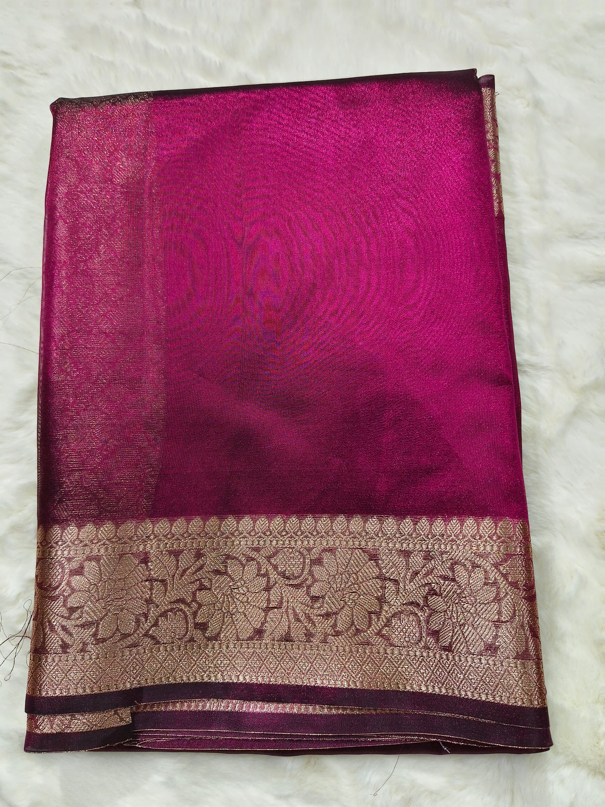 Dual-Tone Deep Magenta Tissue Saree with Floral Zari Border