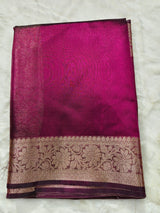 Dual-Tone Deep Magenta Tissue Saree with Floral Zari Border