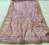 Mauve Pink Ghungroo Handmade Tissue Silk Saree