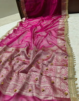 Dusty Rose Pink Ghungroo Tissue Silk Saree