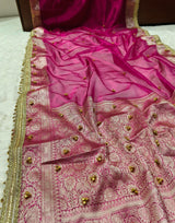 Dusty Rose Pink Ghungroo Tissue Silk Saree