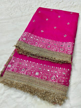 Royal Rani Pink Silk Saree with Paisley Motifs, Pearl & Mirror Work